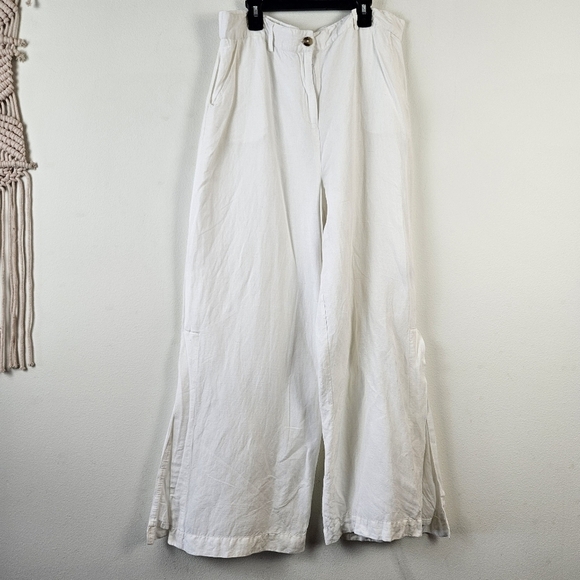 Boston Proper Linen Blend Wide Leg Pants Size 12 Lined Pockets - Picture 1 of 8